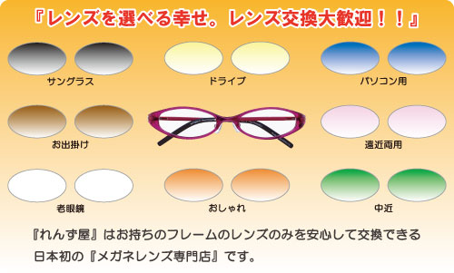 レンズを選べる幸せ。メガネのレンズ交換大歓迎！！「メガネレンズの専門店」れんず屋